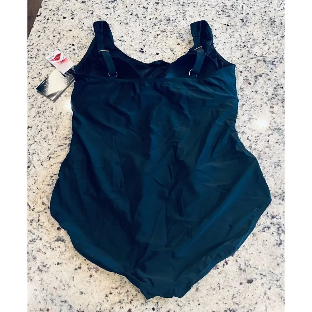 Maxine Of Hollywood womens Plus-size V-neck Shirred Twist Front One Piece Swimsu